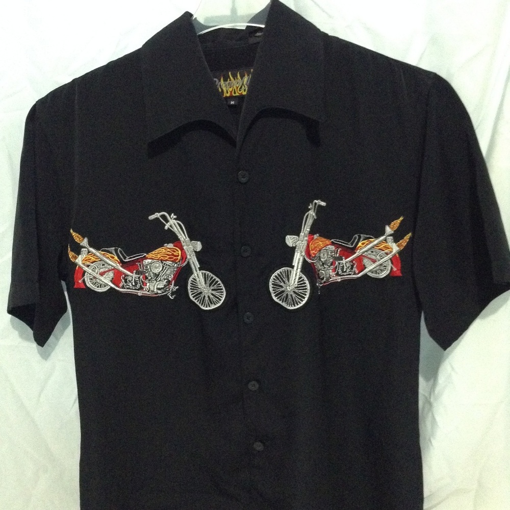 Dragonfly Buttton Shirt Motorcycle Embroidery